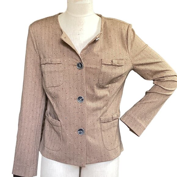 CABI Penny Blazer Tan Herringbone Fleck 3170 Lady Jacket Quiet Luxury Sz M #166i - Picture 5 of 12